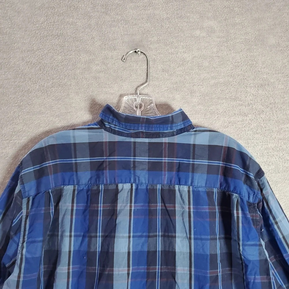Levi's Men Button‎ Up Shirt XL Blue Plaid Long Sleeve Pocket Casual